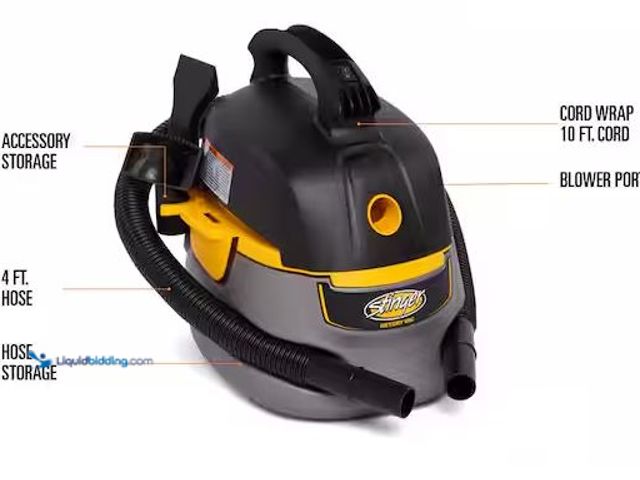Lot 49-3539706 - Stinger
2.5 Gal. 1.75 Peak HP Small Shop Vacuum Wet Dry Vac with Filter Bag, Hose, Utility and Car ...