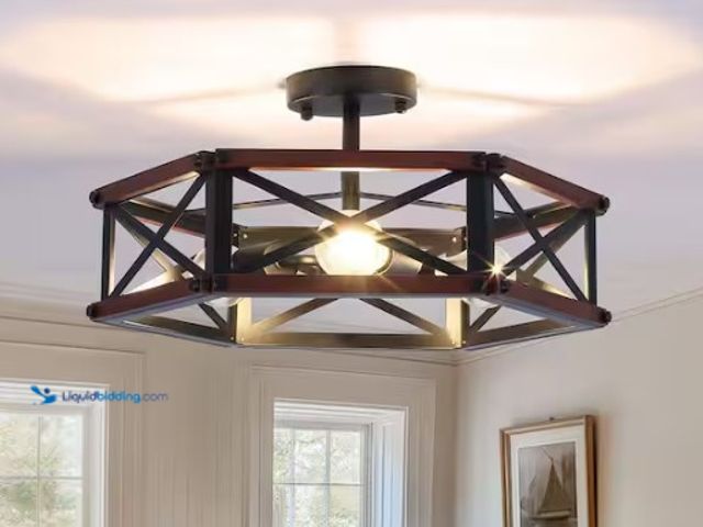 Lot 49-5574169 - PAKOKULA
Farmhouse 18.31 in. 3-Light Black and Brown Hexagon Cage Industrial Semi-Flush Mount Ceili...