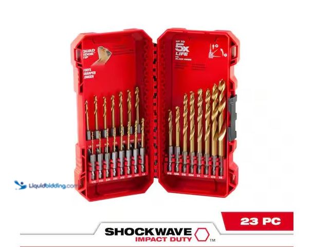 Lot 49-5551359 - Milwaukee
SHOCKWAVE IMPACT DUTY Titanium Twist Drill Bit Set (23-Piece), Factory Sealed