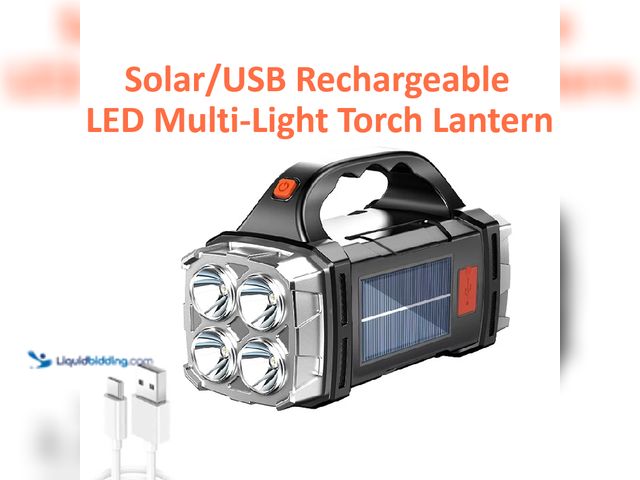 Lot 49-5434362 - Solar LED Rechargeable Multi-Light Camping Torch Lantern 6.1"L x 2.76"W x 4.13"T Black - NEW - Solar...