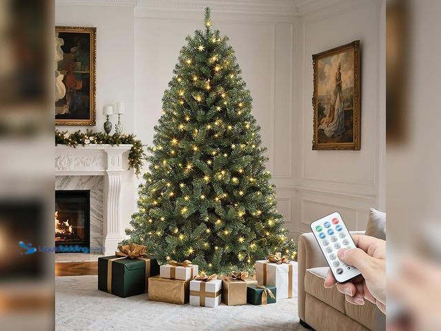 Lot 49-1556616 - YITAHOME Pre-Lit Green Artificial Hinged Christmas Tree with Remote Control, 6ft Prelighted Spruce X...