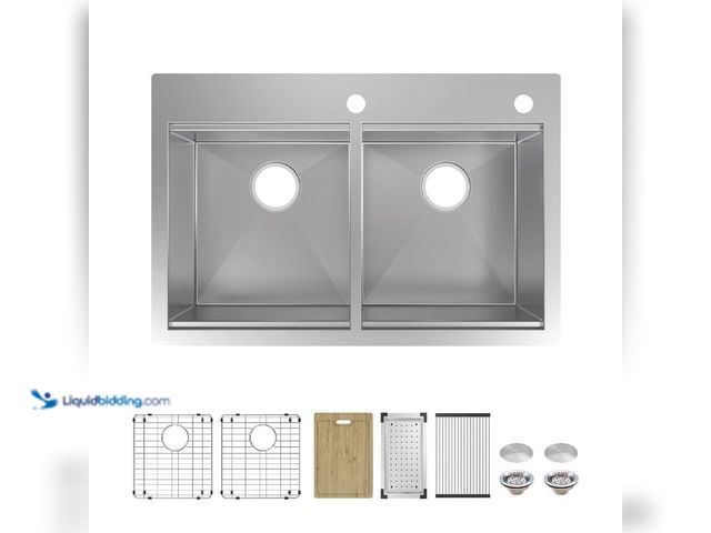 Lot 49-5463775 - Glacier Bay
Professional Zero Radius 33 in. Drop-In Double Bowl 16 Gauge Stainless Steel Workstatio...