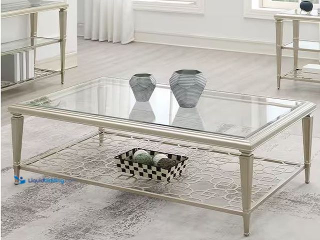 Lot 49-1568636 - Acme Furniture Zaba 54 in. Glass Top & Silver Finish Rectangle Metal Coffee Table with No Additional...