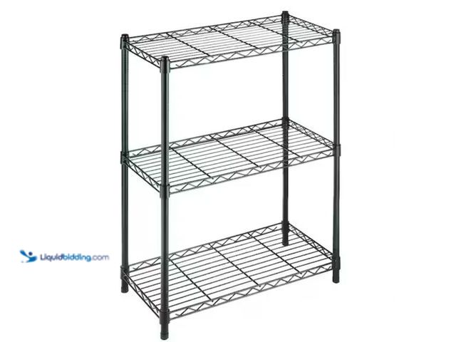 Lot 49-3614402 - HDX 3-Tier Steel Wire Shelving Unit in Black (24 in. W x 30 in. H x 14 in. D), Model # 31424BPS, Unu...