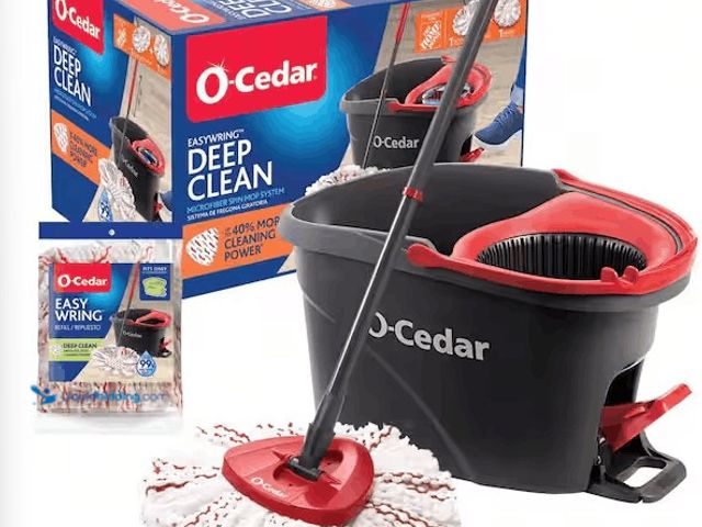 Lot 49-5556945 - O-Cedar 174713 EasyWring Deep Clean Microfiber Spin Mop with Bucket System and 1 Extra Mop Head Refi...