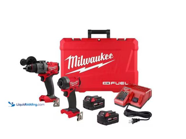 Lot 49-1599644 - Milwaukee M18 FUEL 18V Lithium-Ion Brushless Cordless Hammer Drill and Impact Driver Combo Kit (2-To...