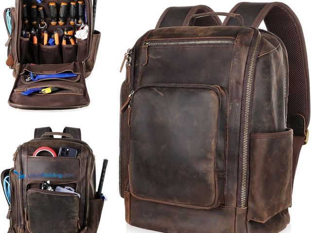 Lot 49-5552511 - Tool Backpack Genuine Leather Tool Bag Backpack Heavy Duty Leather Tool Pouch Bag Grain leather Tool...
