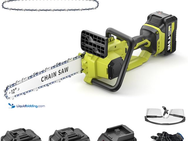 Lot 49-5453701 - SEYVUM Brushless 12 Inch Chainsaw Cordless, 20V Battery Chainsaw with 2 x 4.0Ah Batteries, 2 x Chain...