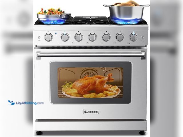 Lot 49-5435260 - AAOBOSI 36 Inch Front Control Gas Range Oven with 6 Cooktop Burners, 6 Cu. Ft True Convection and Se...