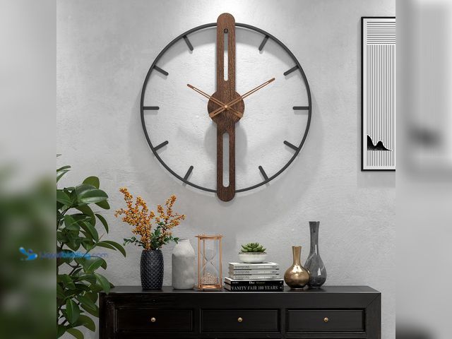 Lot 49-5483263 - Modern Walnut Dial Wall Clock, Wood Large Wall Clock Decor Metal Frame Silent Non Ticking for Living...