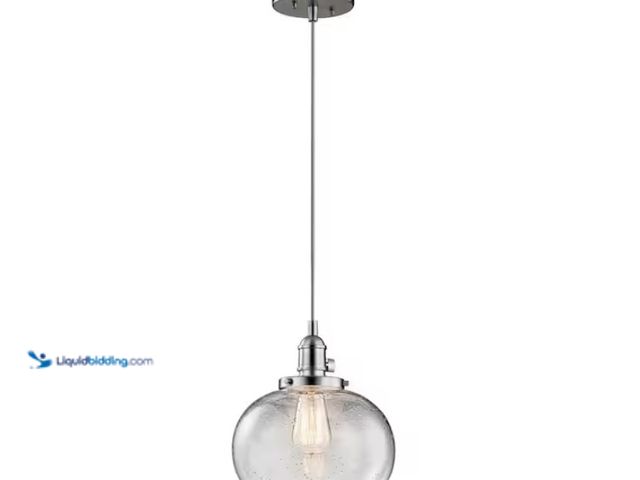 Lot 49-1578165 - KICHLER Avery 9.75 in. 1-Light Brushed Nickel Farmhouse Shaded Kitchen Globe Mini Pendant Hanging Li...