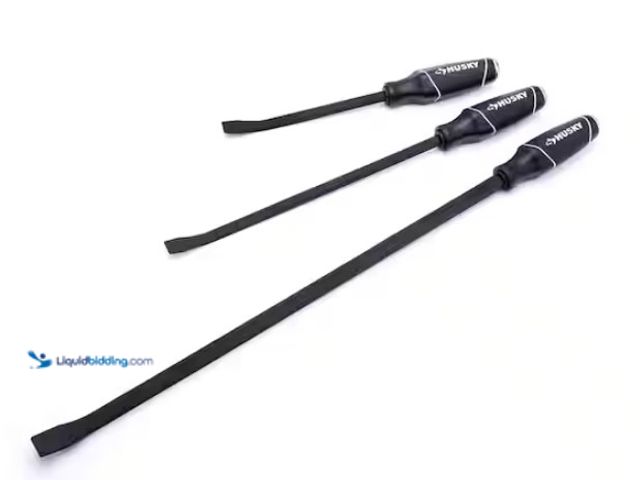 Lot 49-3433356 - (3-Piece) Husky Pry Bar Set, 12", 17", and 25" pry bars, Model # H3PCPRYSET, Slightly used.   Ref#SB...