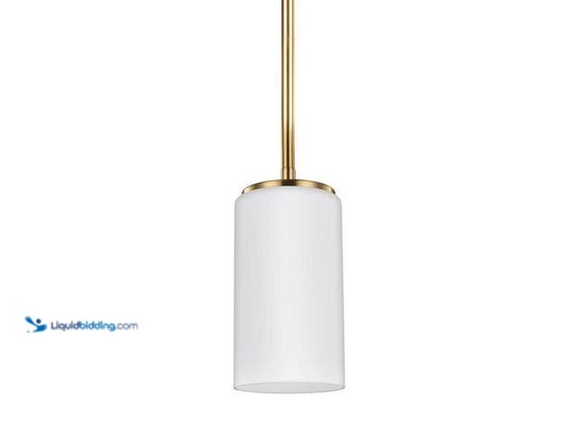 Lot 49-3617603 - Generation Lighting Alturas 1-Light Satin Brass Hanging Pendant - Unused, has attachments, unable to...