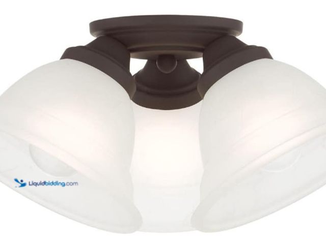 Lot 49-5542492 - Livex Lighting Wynnewood 3 Light Bronze Ceiling Mount, 16 x 16 x 7.5, Unused with attachments and ha...