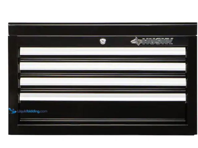 Lot 49-2026146 - Husky 26 in. W x 12 in. D Standard Duty 4-Drawer Top Tool Chest in Gloss Black, Model # HKST98065BK....