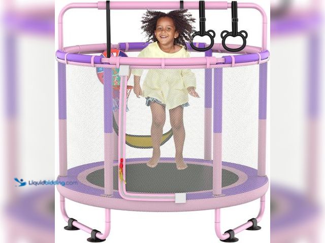Lot 49-5546543 - LANGXUN 60" Trampoline for Kids, 5ft Toddler Mini 6-in-1 Trampoline Indoor Outdoor with Swing, Baske...