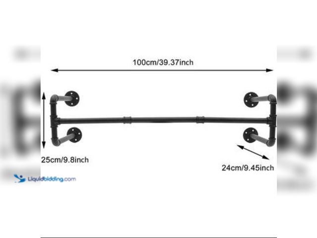 Lot 49-1625912 - Black Iron Wall-Mounted Industrial Pipe Clothes Rack, 39.4" x 10", Unused, Model HG-FKH-5574