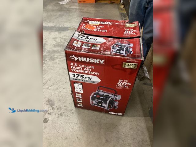 Lot 49-5460809 - Husky
4.5 Gal. 175 PSI Portable Electric Oil-Free Quiet Twin Stack Jobsite Air Compressor w/Rubber ...