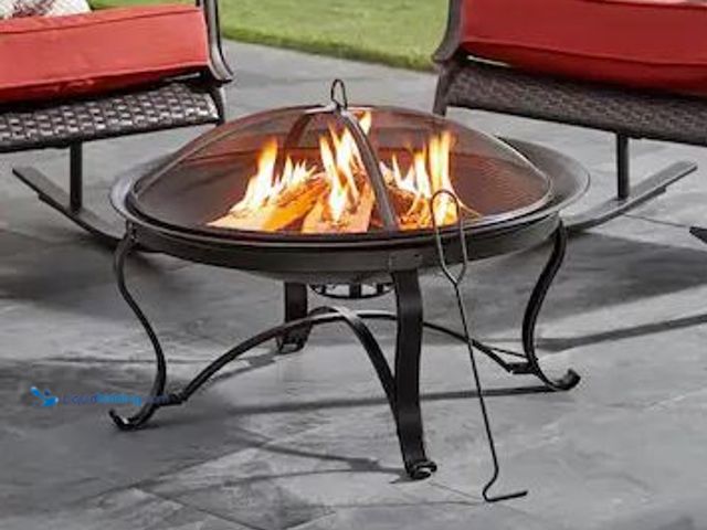 Lot 49-1548075 - Hampton Bay Sadler 29.33 in.W Rubbed Bronze Steel Wood Outdoor Fire Pit with Cover and Poker Include...