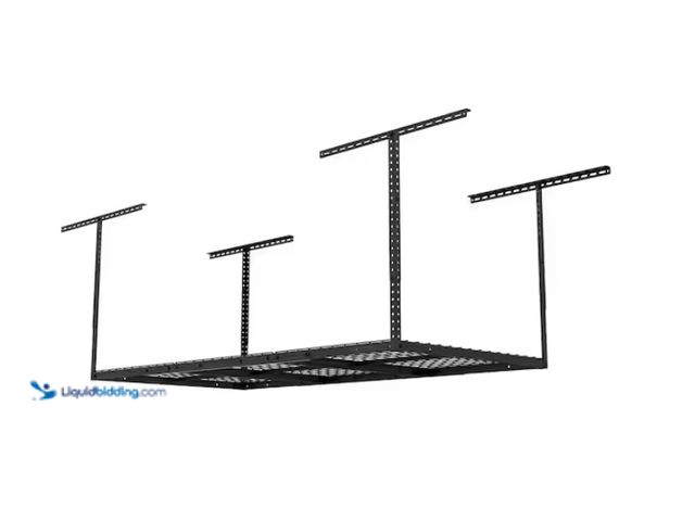 Lot 49-1555624 - FLEXIMOUNTS Adjustable Height Overhead Ceiling Mount Garage Rack in Black (72 in. W x 36 in. D), Mod...