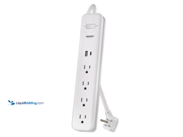 Lot 49-5453346 - Lot of 4. 2 Commercial Electric 6 ft. 4-Outlet Surge Protector with 1 USB-A 1 USB-C Ports, White. [M...