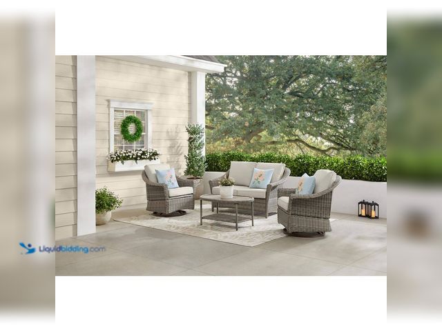 Lot 49-5509902 - (QTY: 2 Boxes) Hampton Bay Brooke Mill Brown 4-Piece Wicker Patio Conversation Set with CushionGuard...