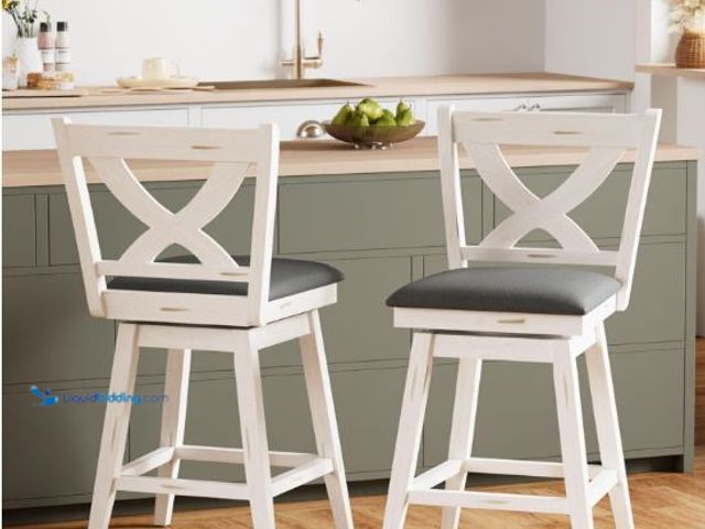 Lot 49-1553973 - Swivel Bar Stools Set of 2, 24" Counter Height Swivel Barstools with Solid Footrest & Faux Leather U...