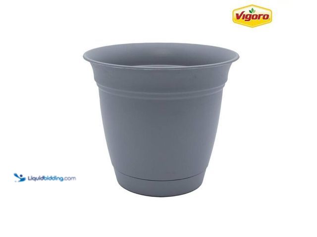 Lot 49-2021710 - Lot of (12)- Vigoro 12 in. Mirabelle Medium Stormy Gray Plastic Planter (12 D x 10.5 in. H) with Dra...
