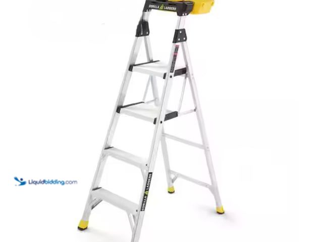 Lot 49-3614817 - Gorilla Ladders 5.5 ft. Aluminum Dual Platform Heavy-Duty Ladder with Project Bucket(10 ft. Reach), ...