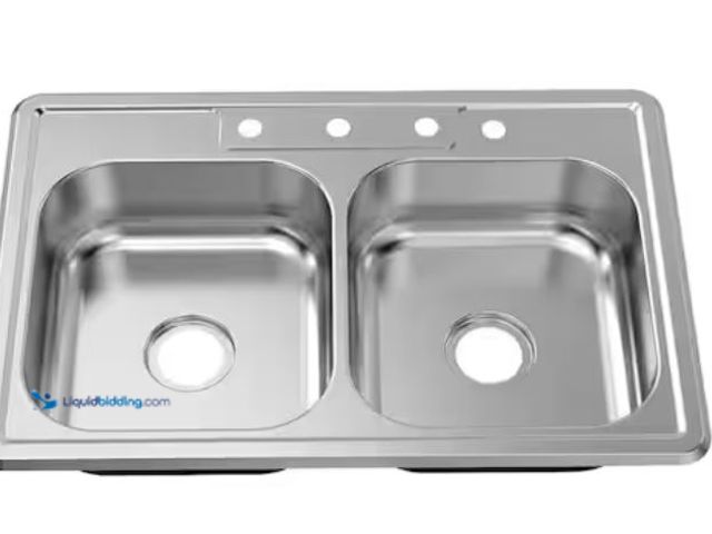 Lot 49-2020857 - Glacier Bay 33 in. Drop-In 50/50 Double Bowl 22 Gauge Stainless Steel Kitchen Sink, Model # VT3322A0...