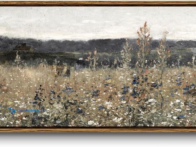 Lot 49-5572368 - 40" x 13.5" Extra Large Framed Wall Art, Flower Meadow Landscape Print. Unused