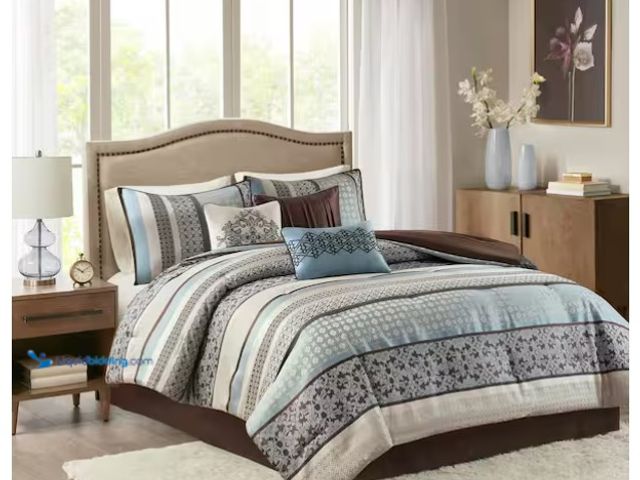 Lot 49-1566925 - Madison Park Dartmouth 7-Piece Blue Polyester Queen Comforter Set, Model # MP10-694, Unused  Ref#SB0...