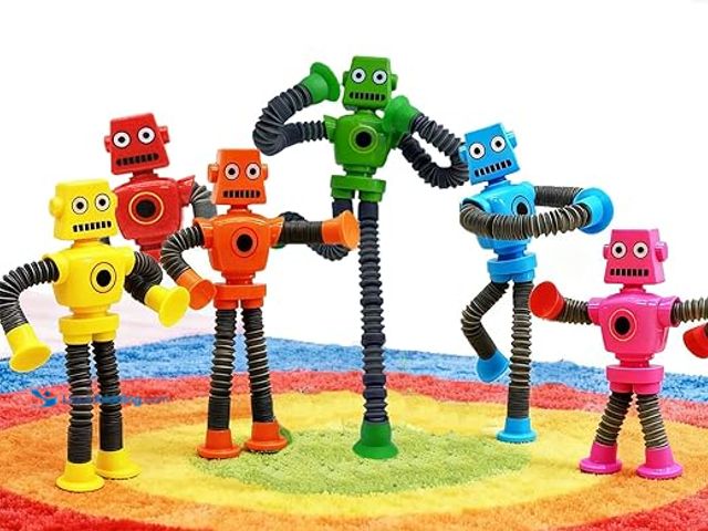 Lot 49-3527682 - QTY 2 - 24PCS Robot Suction Cup Toys Pop Tubes，Stress Relief Fun Robot-Shaped Suction Cup Toys for A...