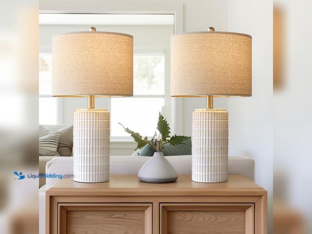 Lot 49-5488024 - PoKat 23" Modern Ceramic Table Lamp Set of 2 for Living Room White Desk Lamps for Bedroom Farmhouse ...