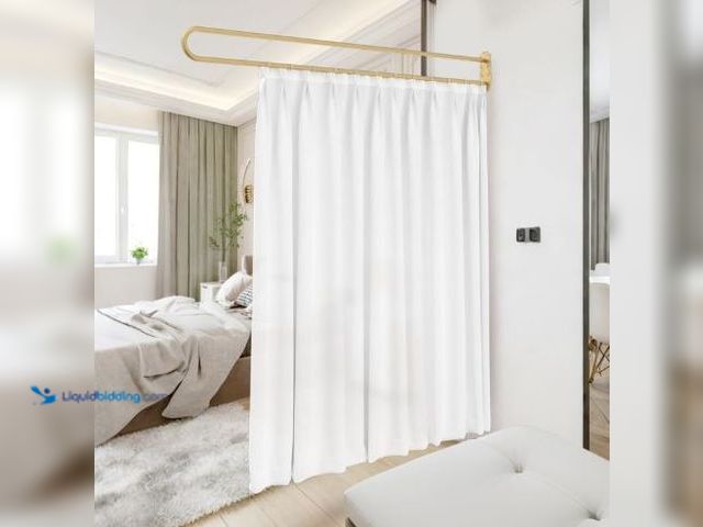 Lot 49-5436672 - Privacy Partition Curtains, U-Shape Room Divider, Metal Support Wall Mounted Curtains, 6.56ft White ...