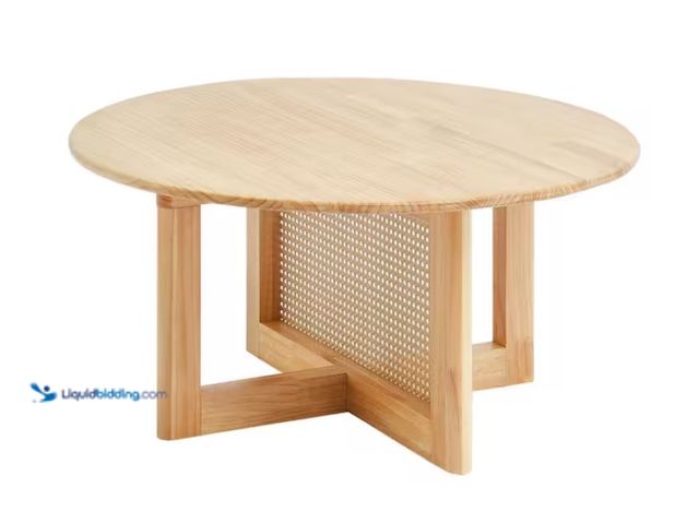 Lot 49-1570081 - SKYSHALO Rattan Coffee Table, Round Rattan Woven Wood Coffee Table with Rubber Wood Top, 33 in Circu...