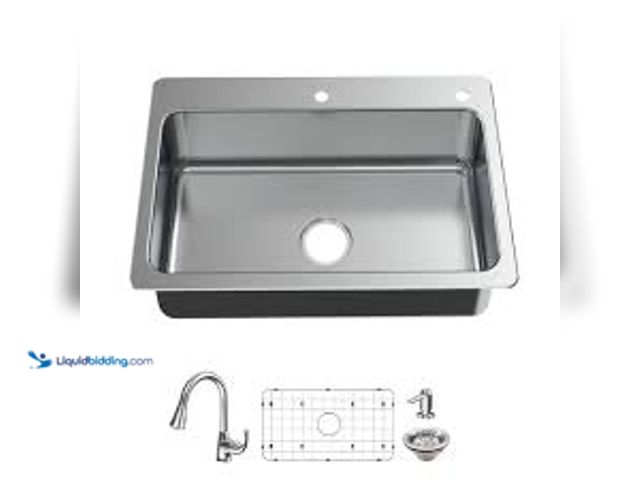 Lot 49-5476525 - Glacier Bay 33 in. Drop-In Single Bowl 18 Gauge Stainless Steel Kitchen Sink with Pull-Down Faucet. ...