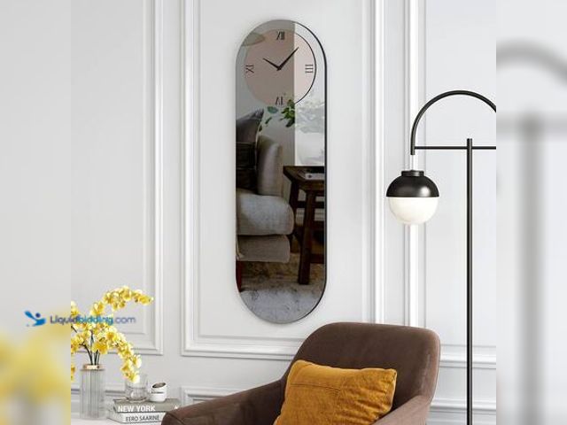 Lot 49-5581879 - THKSHOUZ Modern 12.6 in. W x 39.4 in. H Gray-Tea Mirrored Oval Wall Clock Model # SF-MC142 NEW