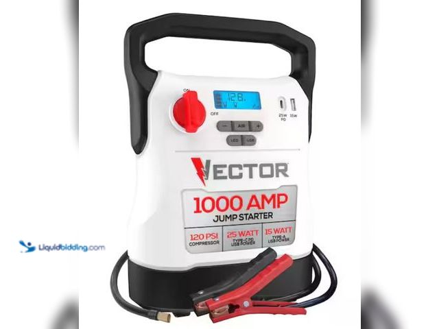 Lot 49-1550256 - VECTOR 1000 Amp Jump Starter, Compressor, USB Power, Model # VECJ1C, Unused, Tested works.  Ref#HDSR...