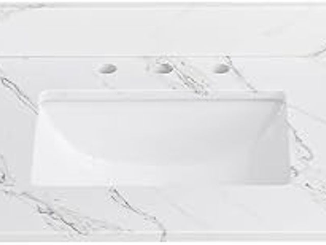 Lot 49-2022487 - Dornberg 48"x22" Quartz Ocean White Bathroom Vanity Top, with Undermount Middle Sink Vanity Top,with...