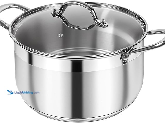 Lot 49-5408536 - Stainless Steel Stock Pot - 5 Quart Heavy Duty Induction Cooking Pot with Visible Lid for Pasta. [AS...