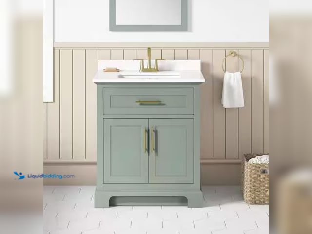 Lot 49-1534934 - Home Decorators Collection Doveton 30 in. Single Sink Sage Green Bath Vanity with White Engineered S...