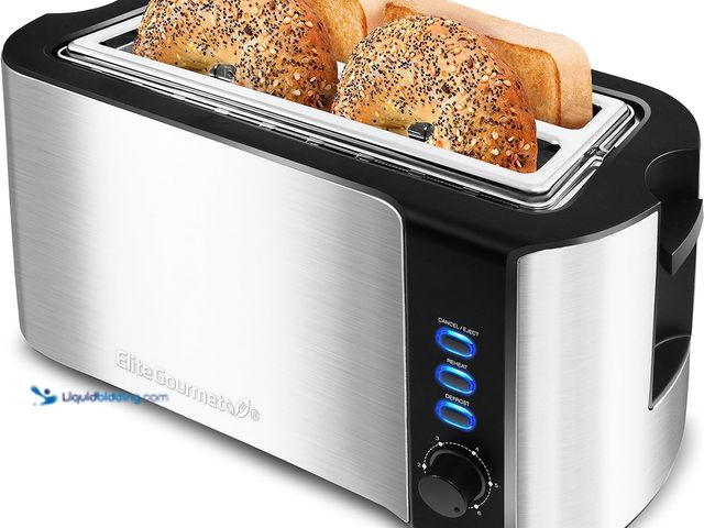 Lot 49-5413425 - Elite Gourmet ECT-3100 Long Slot 4 Slice Toaster, Reheat, 6 Toast Settings, Defrost, Cancel Function...