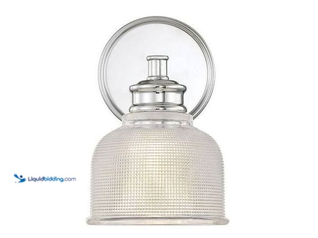 Lot 49-1539670 - Savoy House Meridian 5 in. x 9.5 in. 1-Light Chrome Traditional Wall Sconce with Textured Glass Shad...