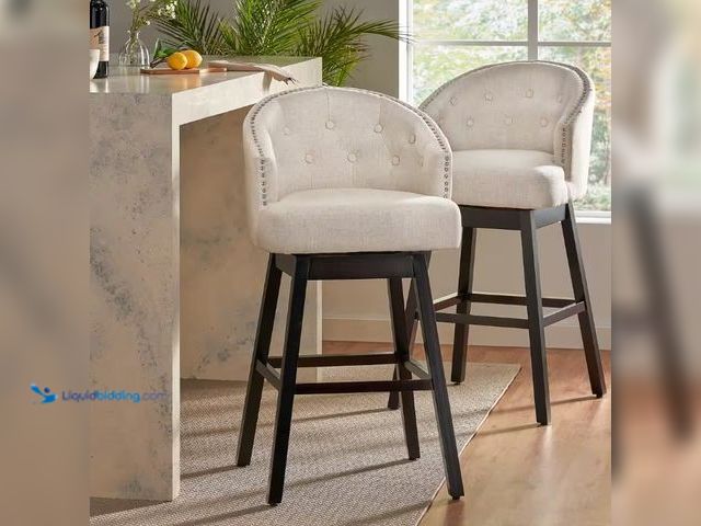Lot 49-1515873 - Noble House Ogden 41.5 in. Beige Swivel Cushioned Bar stool (Set of 2), Model # 6622, Unused.  Ref#H...