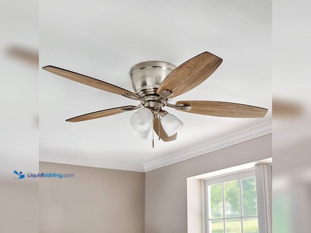 Lot 49-2000719 - Hampton Bay Sidlow 52 in. Indoor LED Brushed Nickel Hugger Dry Rated Ceiling Fan with 5 QuickInstall...