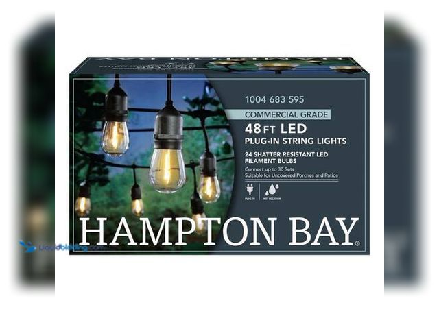 Lot 49-3616849 - Hampton Bay 24-Light 48 ft. Indoor/Outdoor Plug-In Filament LED S14 Edison Bulb String-Light - Unuse...