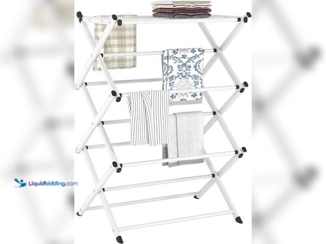 Lot 49-1529484 - FKUO Folding Clothes Drying Rack, Wall Mounted Clothes Hanger Rack, Retractable Collapsible Laundry ...