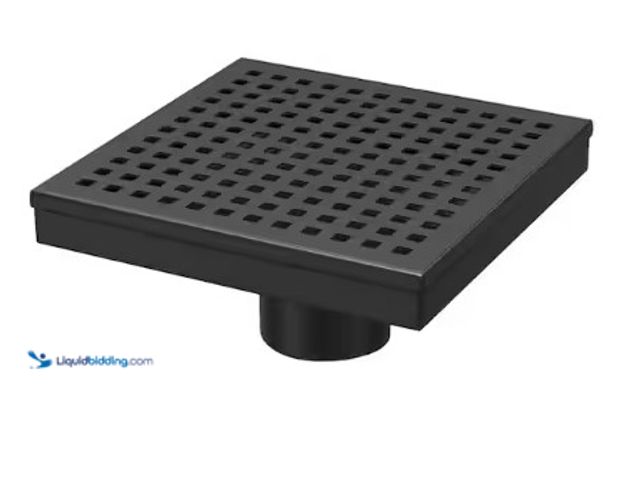 Lot 49-1625894 - RELN 6 in. x 6 in. Matte Black Shower Drain with Square Pattern Drain Cover, Model # FD0602SQBK, Unu...