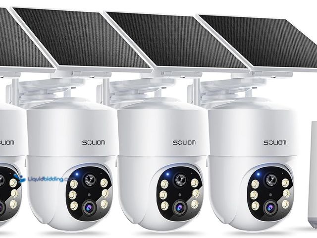 Lot 49-5424643 - SOLIOM- 5MP Security Cameras Wireless Outdoor, No Subscription,4-Cam Pack, Solar Powered Home Securi...